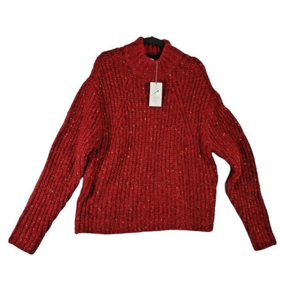 A New Day Women size M Mock Turtleneck Drop Shoulder Sweater Red New